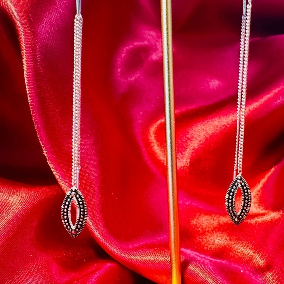 Delicate Charles Winston 925 Sterling Silver Marcasite Threader Earrings - Picture 7 of 15